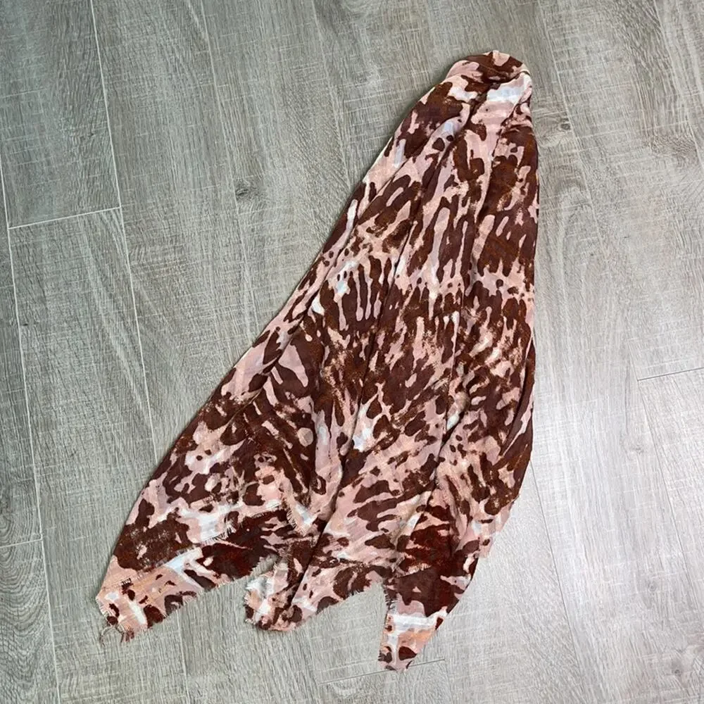 NWT CEJON Women's Rust Brown Tie Dye Fringe Wrap Scarf